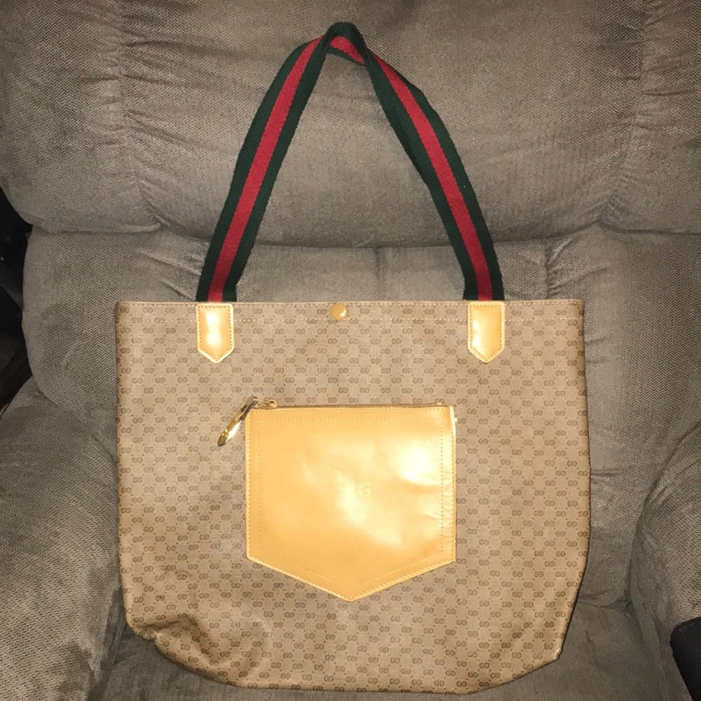 Vintage Gucci Brown Canvas and Leather GG Logo Tote Bag